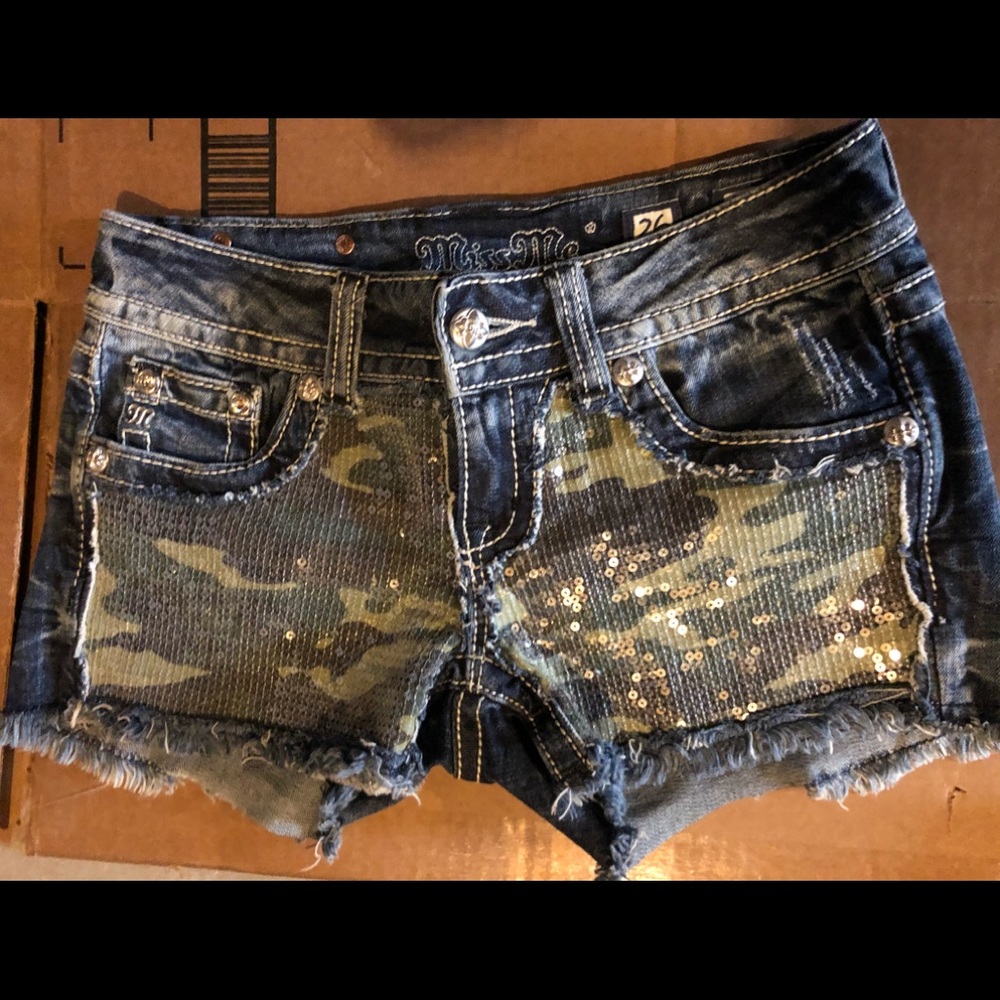 Miss Me sequin camp shorts